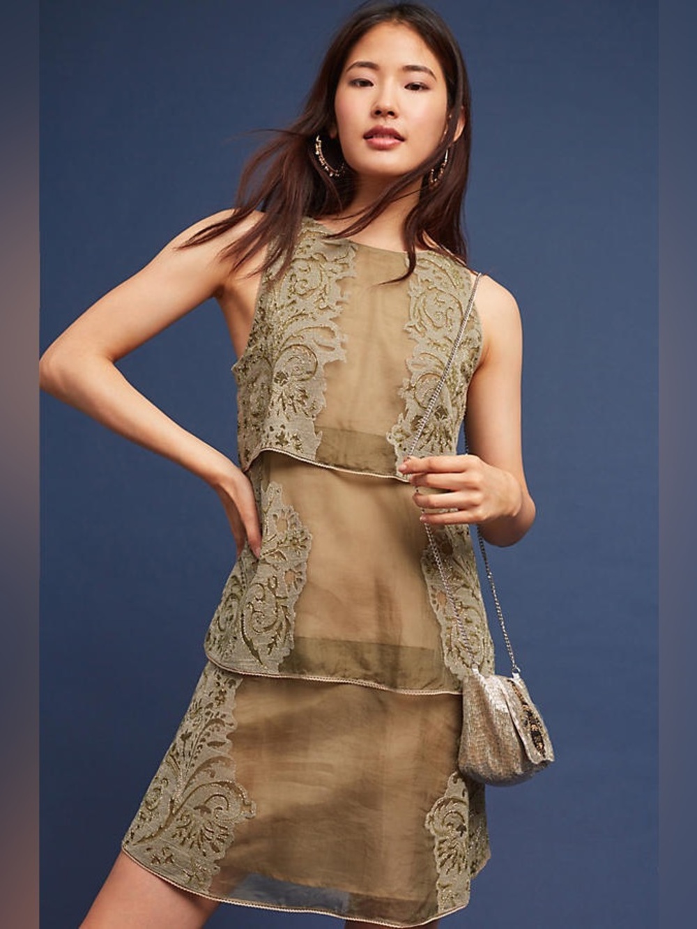 NWOT Anthropologie Estera Silk Dress by Not So Serious Moss Green Size 10 Z39